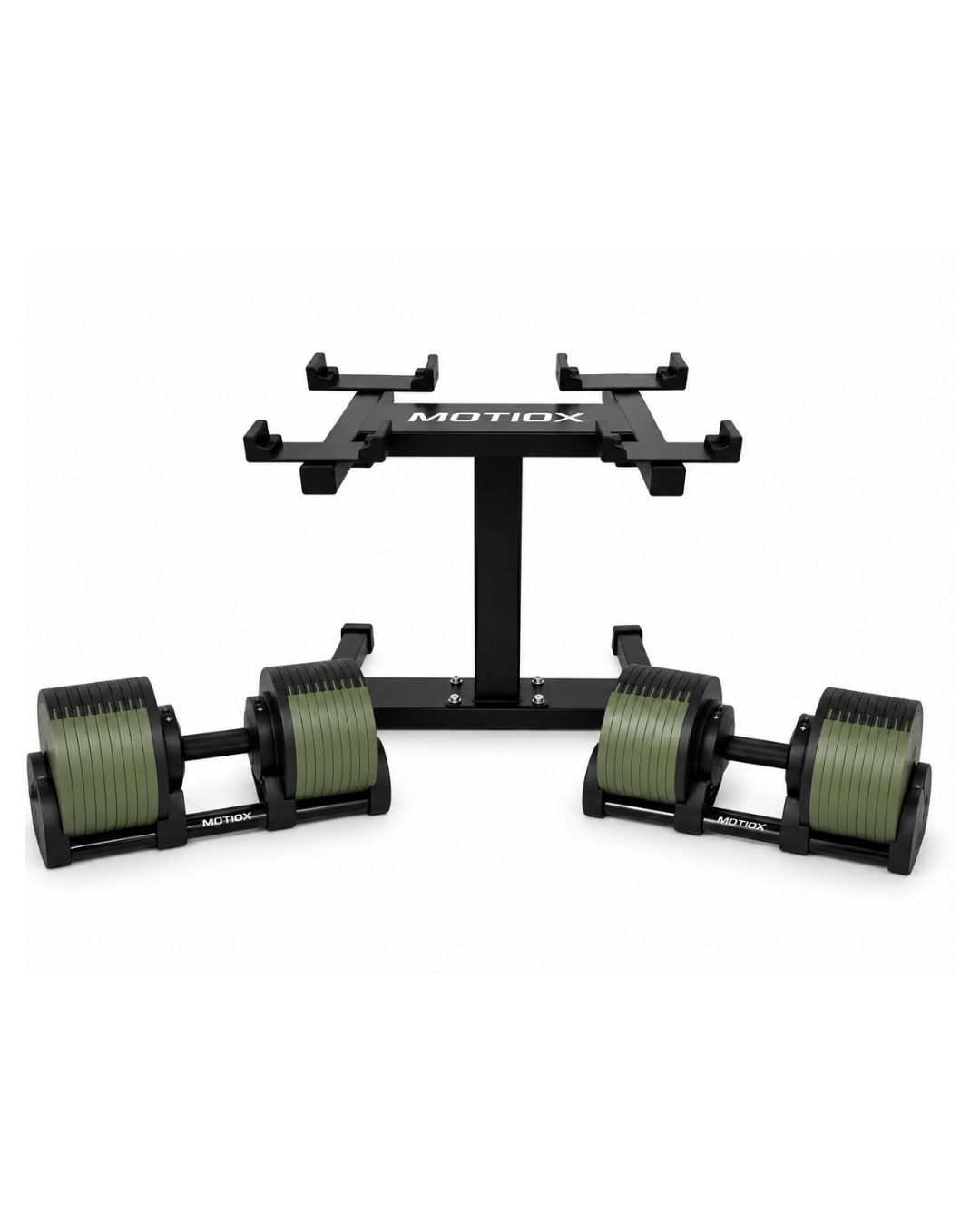 Set MOTIOX PRO 2-32 kg Army Green + rack Set 2 Manubri Regolabili MOTIOX PRO 2–32 kg + Rack – Verde - immagine 1